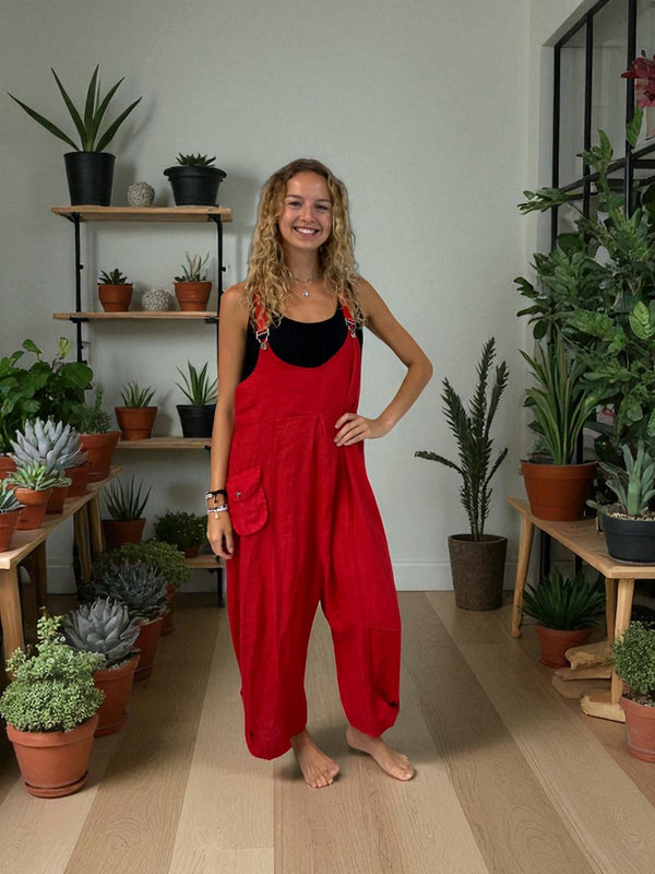 BEYOND CAPRI 100% LINEN CUTE AS A BUTTON ROMPER