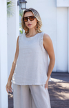 FASHION VILLAGE LINEN TANK WITH ELASTIC RUFFLE SHOULDER FASHION VILLAGE