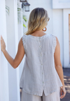 FASHION VILLAGE LINEN TANK WITH ELASTIC RUFFLE SHOULDER FASHION VILLAGE