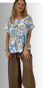 BEYOND CAPRI COTTON GAUZE FUN FISH PRINT TOP - tops - BEYOND CAPRI