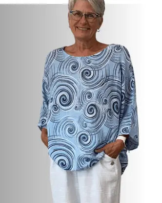 BEYOND CAPRI COTTON GAUZE SWIRL PRINT TOP - tops - BEYOND CAPRI
