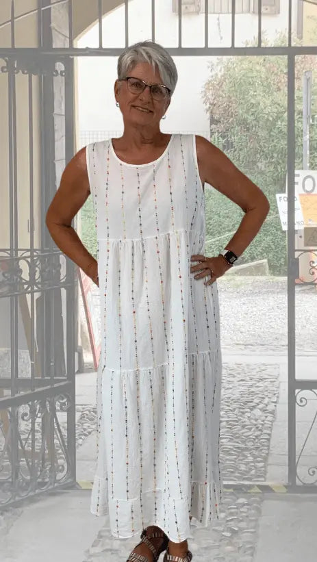 BEYOND CAPRI EMBROIDERED STRIPE COTTON MAXI DRESS - dresses - BEYOND CAPRI