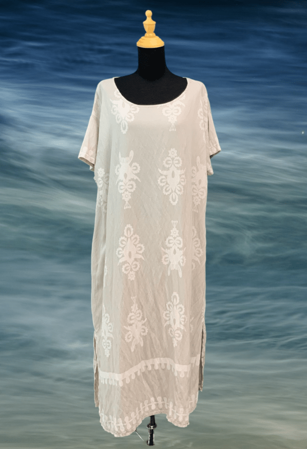 BEYOND CAPRI HANNA PRINTED VISCOSE DRESS W/POCKETS