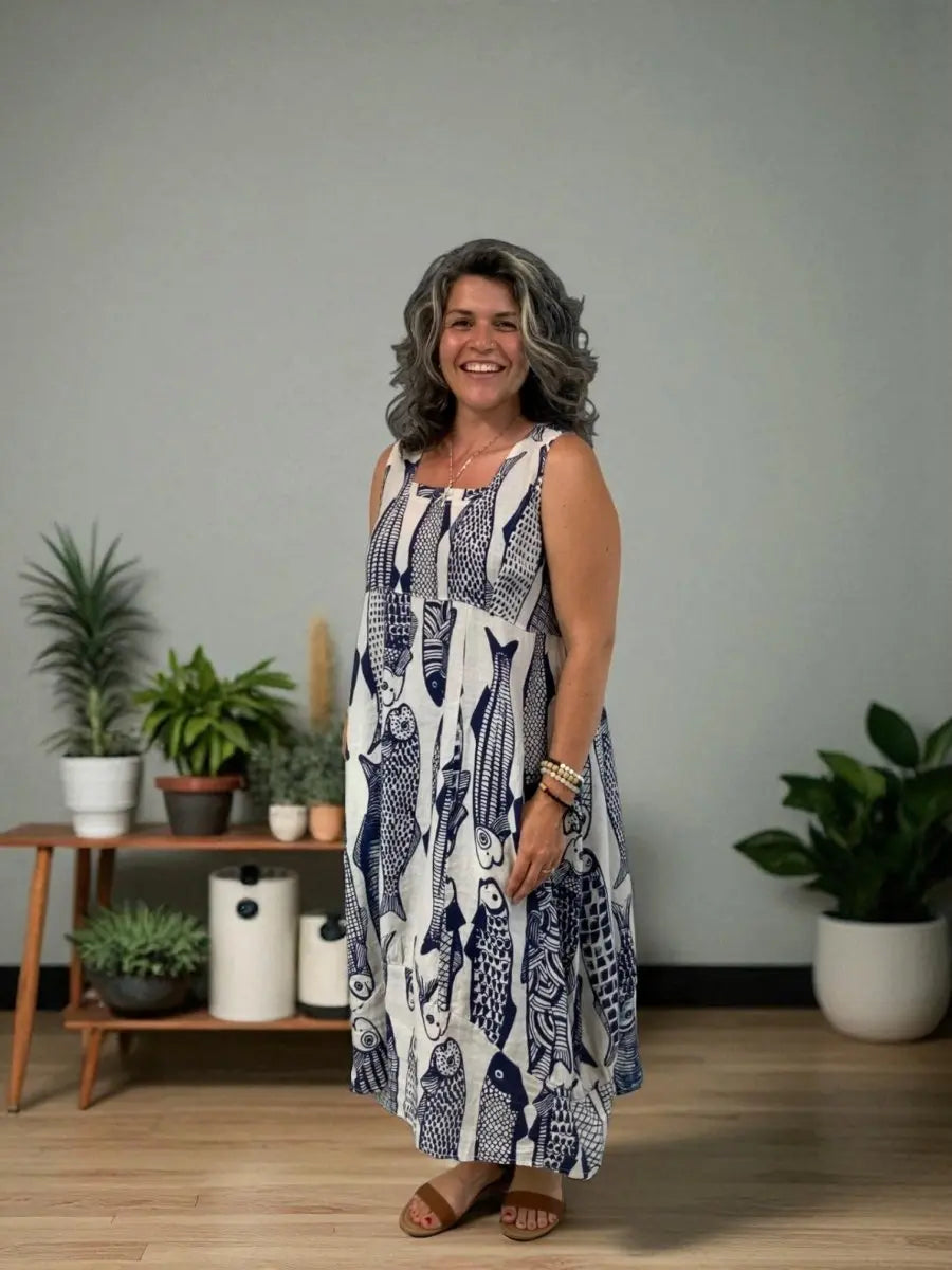 BEYOND CAPRI LINEN FAVORED FISH MIDI DRESS - dresses - BEYOND CAPRI