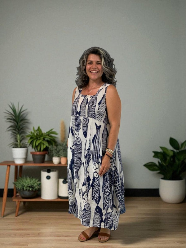 BEYOND CAPRI LINEN FAVORED FISH MIDI DRESS - dresses - BEYOND CAPRI