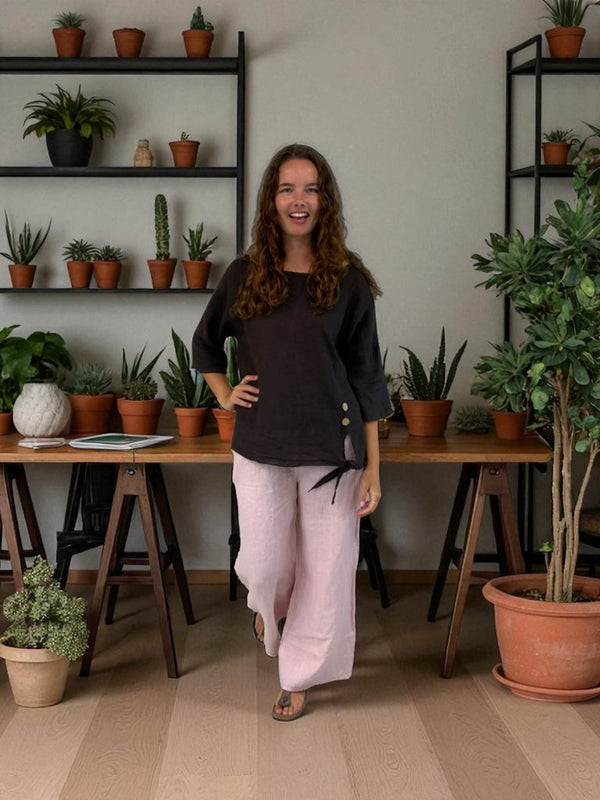 BEYOND CAPRI LINEN TOP WITH WAIST TYE - tops - BEYOND CAPRI