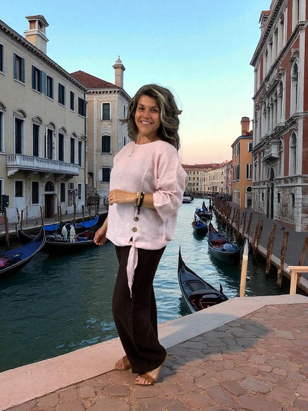 BEYOND CAPRI LINEN TOP WITH WAIST TYE - tops - BEYOND CAPRI