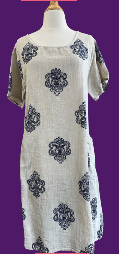 BEYOND CAPRI MEDALLION PRINT SS COTTON WEAVE DRESS - dresses - PLUM LOCO