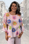 BEYOND CAPRI PRIMROSE FLOWER PRINT 3/4 SLEEVE TOP - tops - BEYOND CAPRI