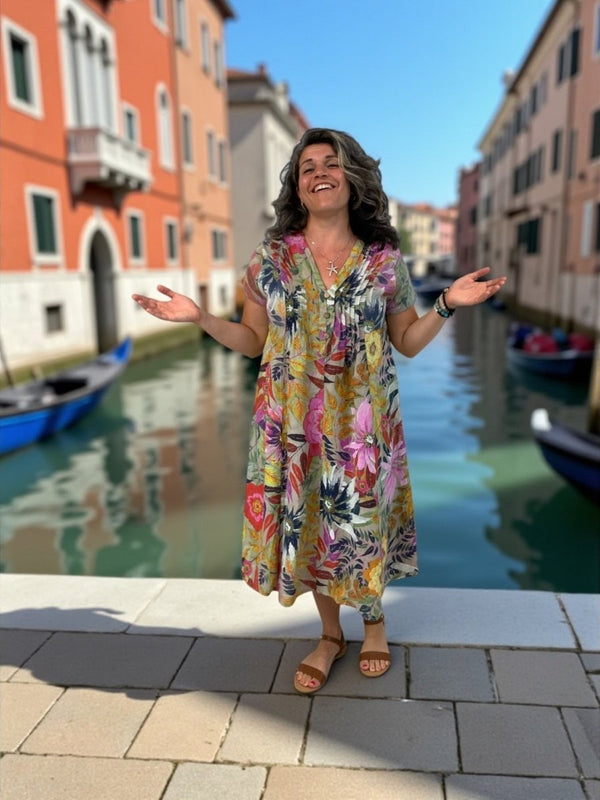 BEYOND CAPRI PRINTED LINEN PLEAT FRONT DRESS - dresses - BEYOND CAPRI