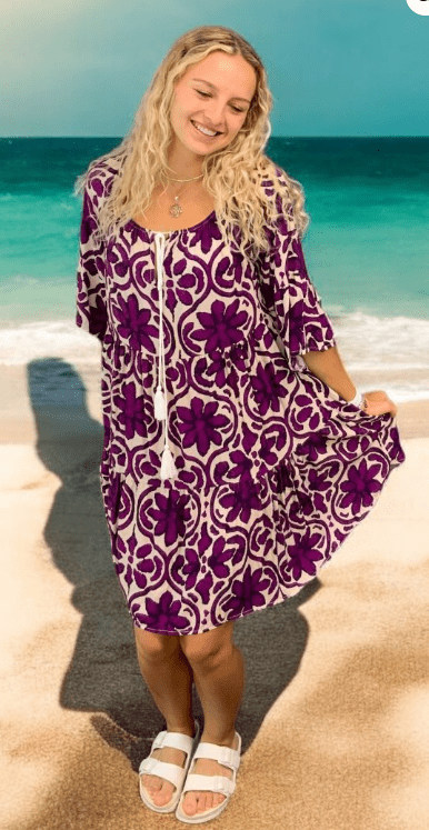 BEYOND CAPRI VISCOSE PEASANT DRESS - FLORAL PRINTQ - dresses - PLUM LOCO