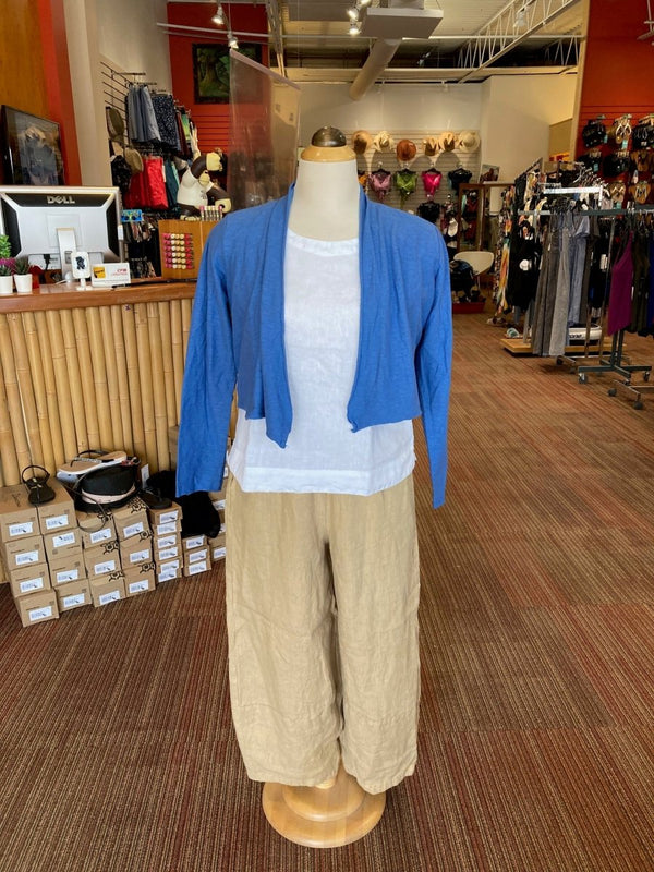 CUT LOOSE LINEN/COTTON CROPPED CARDIGAN