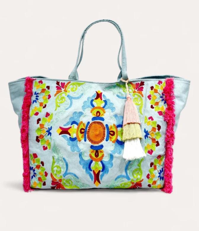 DEBBIE KATZ COTTON CANVAS BAG WITH EMBROIDERY - bags - DEBBIE KATZ