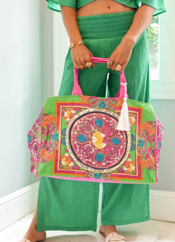 DEBBIE KATZ XL BOHO BEACH BAG WITH EMBROIDERY AND LUREX - bags - DEBBIE KATZ