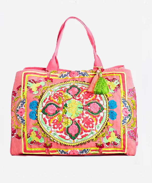 DEBBIE KATZ XL BOHO BEACH BAG WITH EMBROIDERY AND LUREX - bags - DEBBIE KATZ