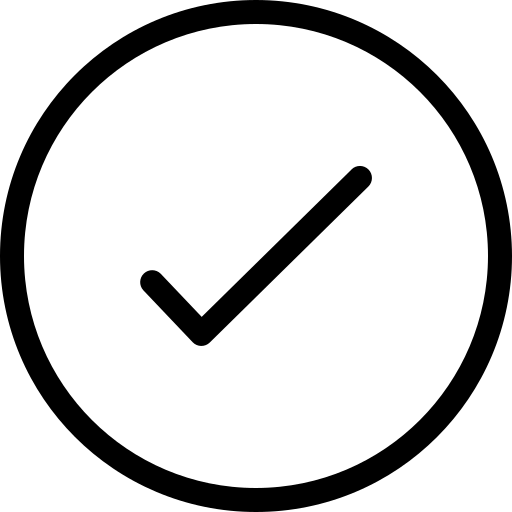 Black check mark inside a circle on a white background