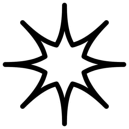 Black star-like symbol on a white background