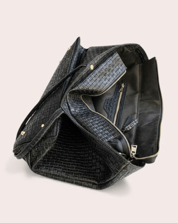 ITALIAN LEATHER TOTE BAG WITH PRINTED CROSSHATCH - bags - DEBBIE KATZ