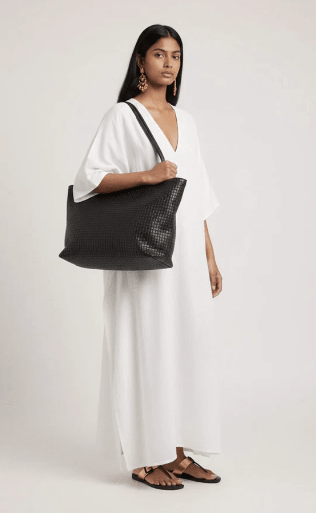 ITALIAN LEATHER TOTE BAG WITH PRINTED CROSSHATCH - bags - DEBBIE KATZ