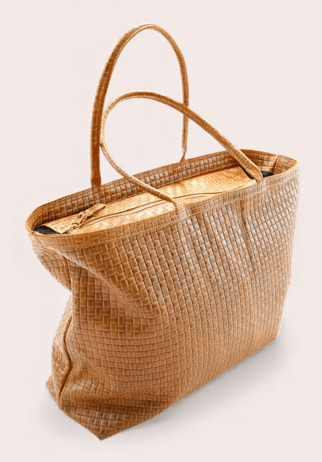 ITALIAN LEATHER TOTE BAG WITH PRINTED CROSSHATCH - bags - DEBBIE KATZ