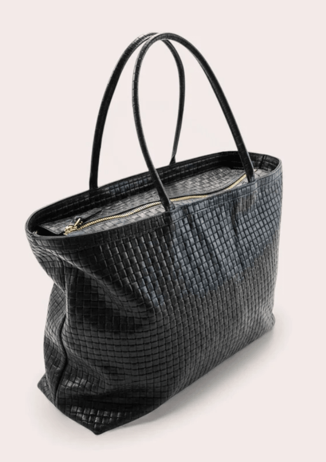 ITALIAN LEATHER TOTE BAG WITH PRINTED CROSSHATCH - bags - DEBBIE KATZ