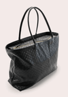 ITALIAN LEATHER TOTE BAG WITH PRINTED CROSSHATCH - bags - DEBBIE KATZ