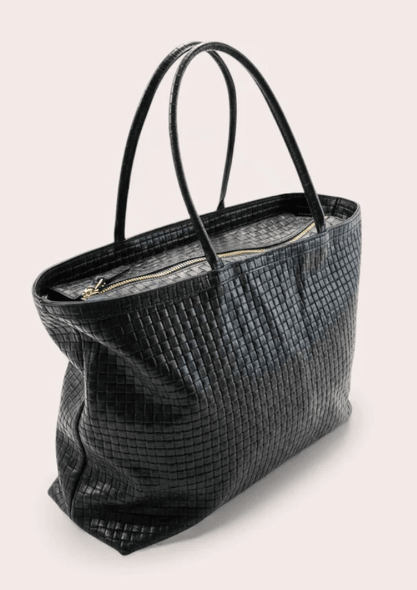ITALIAN LEATHER TOTE BAG WITH PRINTED CROSSHATCH - bags - DEBBIE KATZ