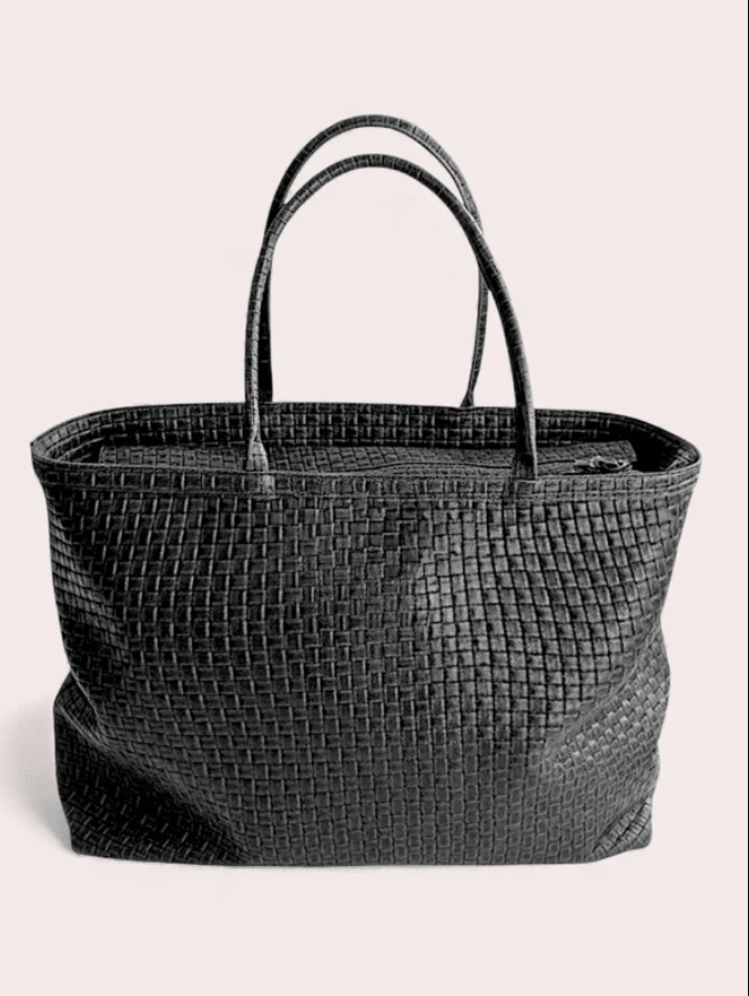 ITALIAN LEATHER TOTE BAG WITH PRINTED CROSSHATCH - bags - DEBBIE KATZ