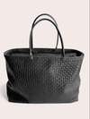 ITALIAN LEATHER TOTE BAG WITH PRINTED CROSSHATCH - bags - DEBBIE KATZ