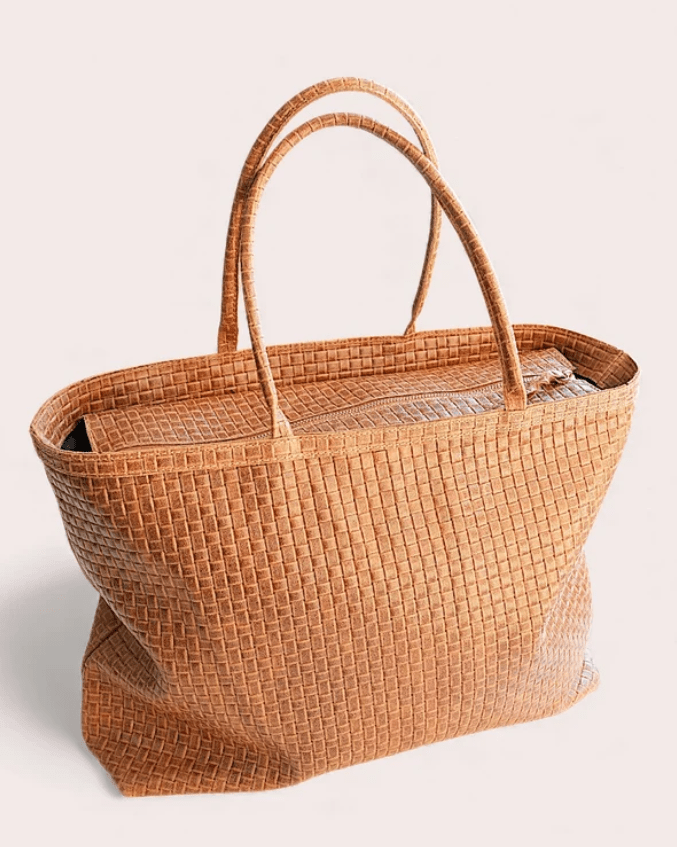 ITALIAN LEATHER TOTE BAG WITH PRINTED CROSSHATCH - bags - DEBBIE KATZ