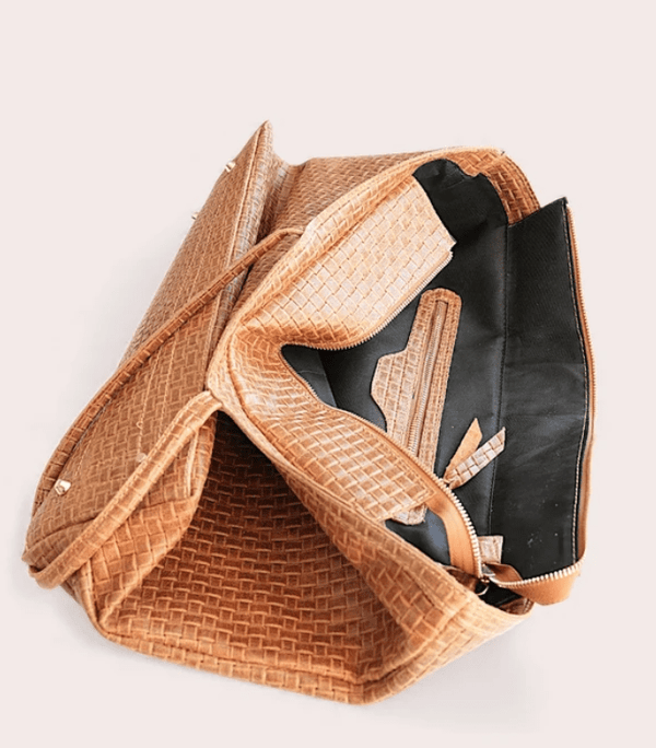 ITALIAN LEATHER TOTE BAG WITH PRINTED CROSSHATCH - bags - DEBBIE KATZ