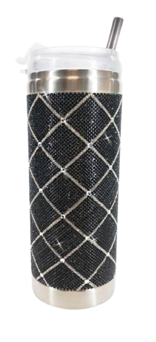 JACQUELINE KENT LITTLE BLACK DRESS BLACK CROSS THERMAL CRYSTAL TUMBLER - ACCESSORIES - JACQUELINE KENT