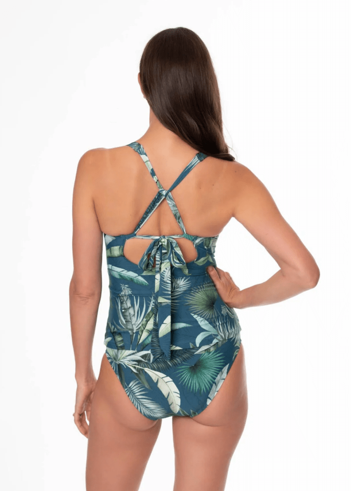 JANTZEN PALM TOILE LOUISE WRAP TANKINI TOP - tankini tops - JANTZEN SWIMWEAR
