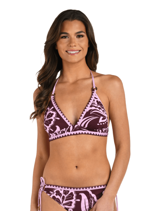 LA BLANCA FIJI FLORAL BANDED TRIANGLE HALTER - bikini tops - MANHATTAN BEACHWEAR