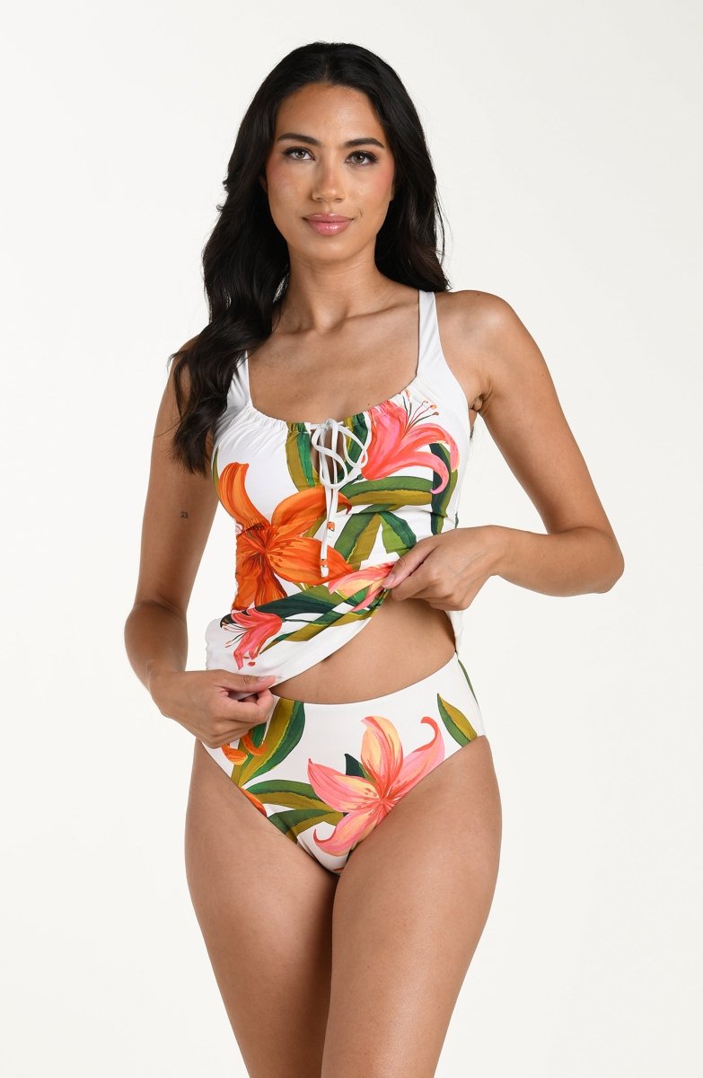 LA BLANCA JUNGLE BLOSSOMS SWEETHEART TUNNEL TYE TANKINI TOP - tankini tops - LA BLANCA