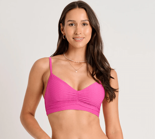 PEONY PINK TEXTURE TYE BACK CROP CAMI - bikini tops - EVERYDAY SUNDAY