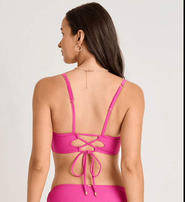 PEONY PINK TEXTURE TYE BACK CROP CAMI - bikini tops - EVERYDAY SUNDAY