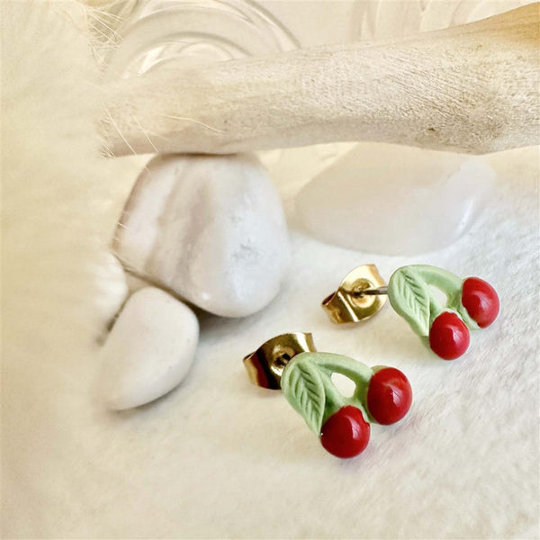 POMONA PORCELAIN CHERRY STUD EARRINGS - jewellery - PIKA & BEAR