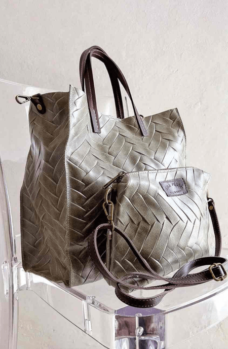 PRINTED ITALIAN LEATHER SHOPPER WITH VALET BAG - bags - DEBBIE KATZ