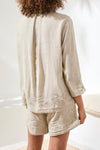 TRIBAL 3/4 SLEEVE BUTTON FRONT BLOUSE W/EMBR - tops - TRIBAL