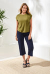 TRIBAL BOAT NECK CAP SLEEVE TOP W/PLEAT - tops - TRIBAL