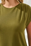 TRIBAL BOAT NECK CAP SLEEVE TOP W/PLEAT - tops - TRIBAL