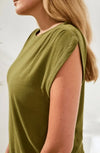 TRIBAL BOAT NECK CAP SLEEVE TOP W/PLEAT - tops - TRIBAL