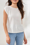 TRIBAL BOAT NECK CAP SLEEVE TOP W/PLEAT - tops - TRIBAL