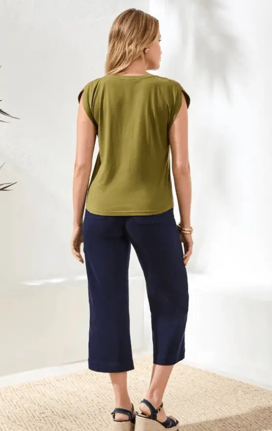TRIBAL BOAT NECK CAP SLEEVE TOP W/PLEAT - tops - TRIBAL