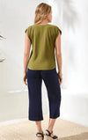 TRIBAL BOAT NECK CAP SLEEVE TOP W/PLEAT - tops - TRIBAL