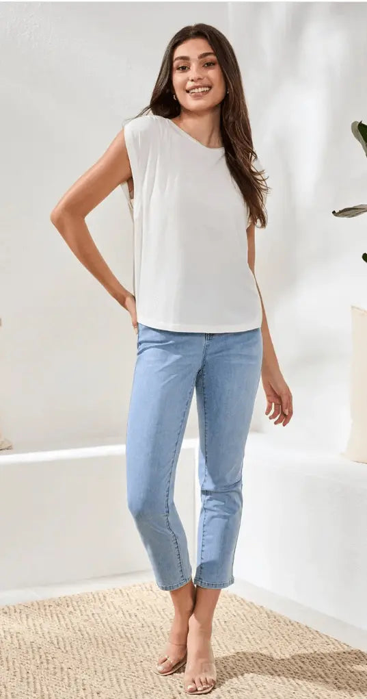 TRIBAL BOAT NECK CAP SLEEVE TOP W/PLEAT - tops - TRIBAL