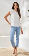 TRIBAL BOAT NECK CAP SLEEVE TOP W/PLEAT - tops - TRIBAL