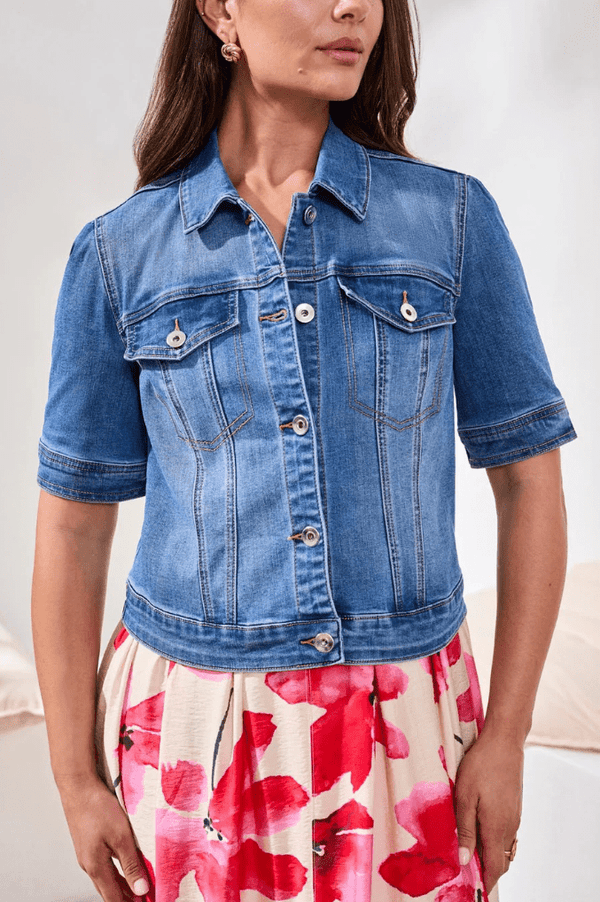 TRIBAL ELBOW SLEEVE STRETCH DENIM JACKET - jackets/sweaters - TRIBAL