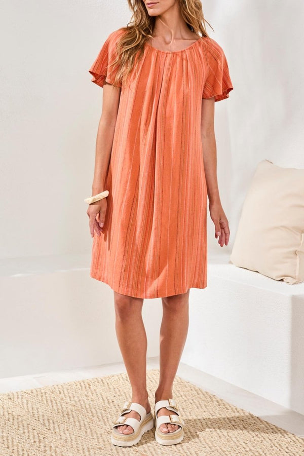 TRIBAL FLUTTER SLEEVE DRESS W/BACK LACE UP - dresses - TRIBAL